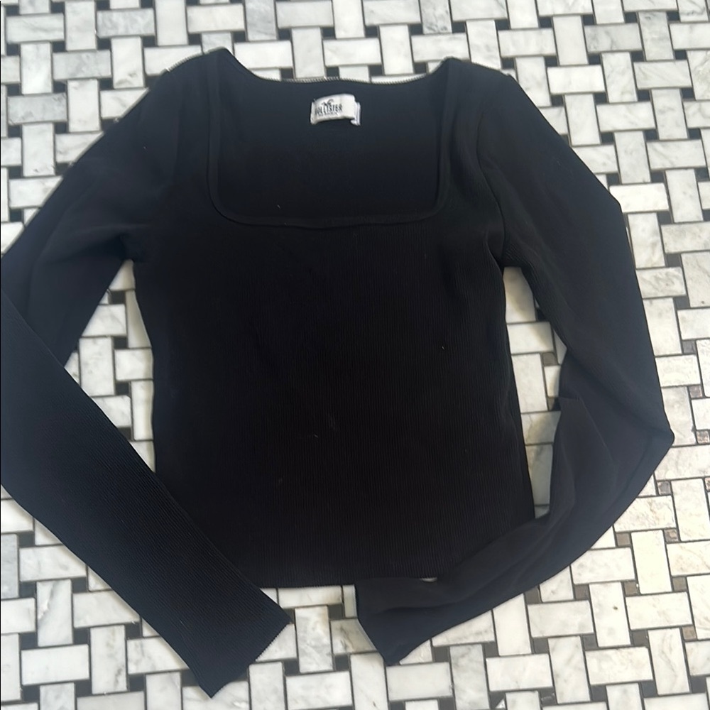 Hollister Black and White Fitted Long Sleeve Bodysuit